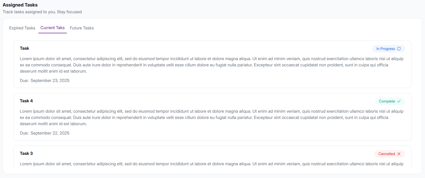 Dashboard Tasks